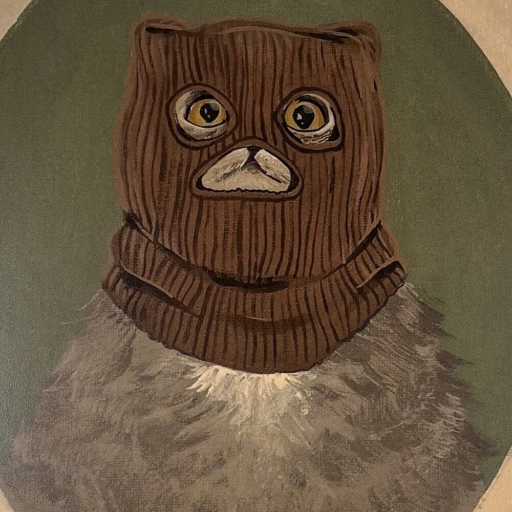 Cat Kitten Ski Mask Balaclava Art Print Surreal Whimsical Funny Humor Wall Decor